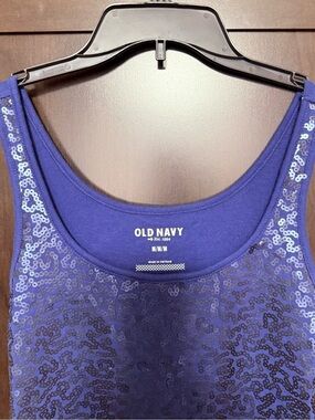 Old Navy Blue Sequin Scoop Tank Top